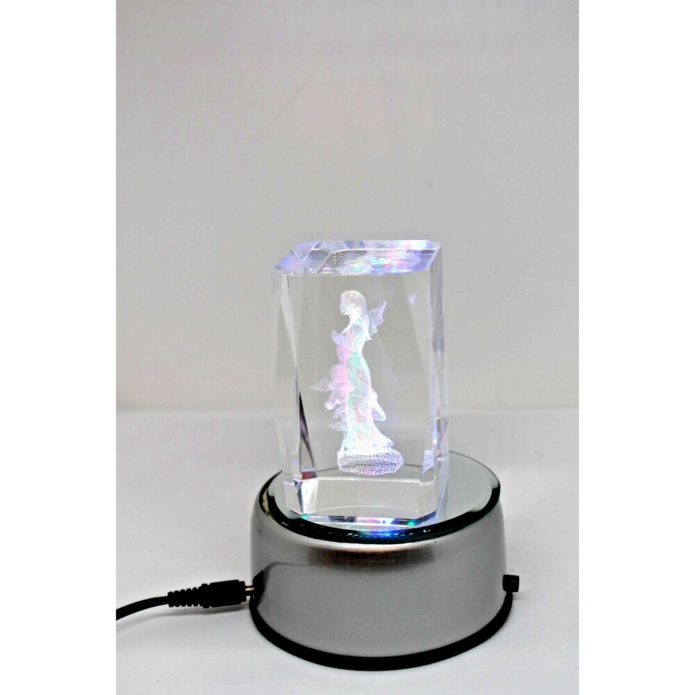 Classic Laser Glass Angel w/ Angel Children /Rotating Base & Color Changer!